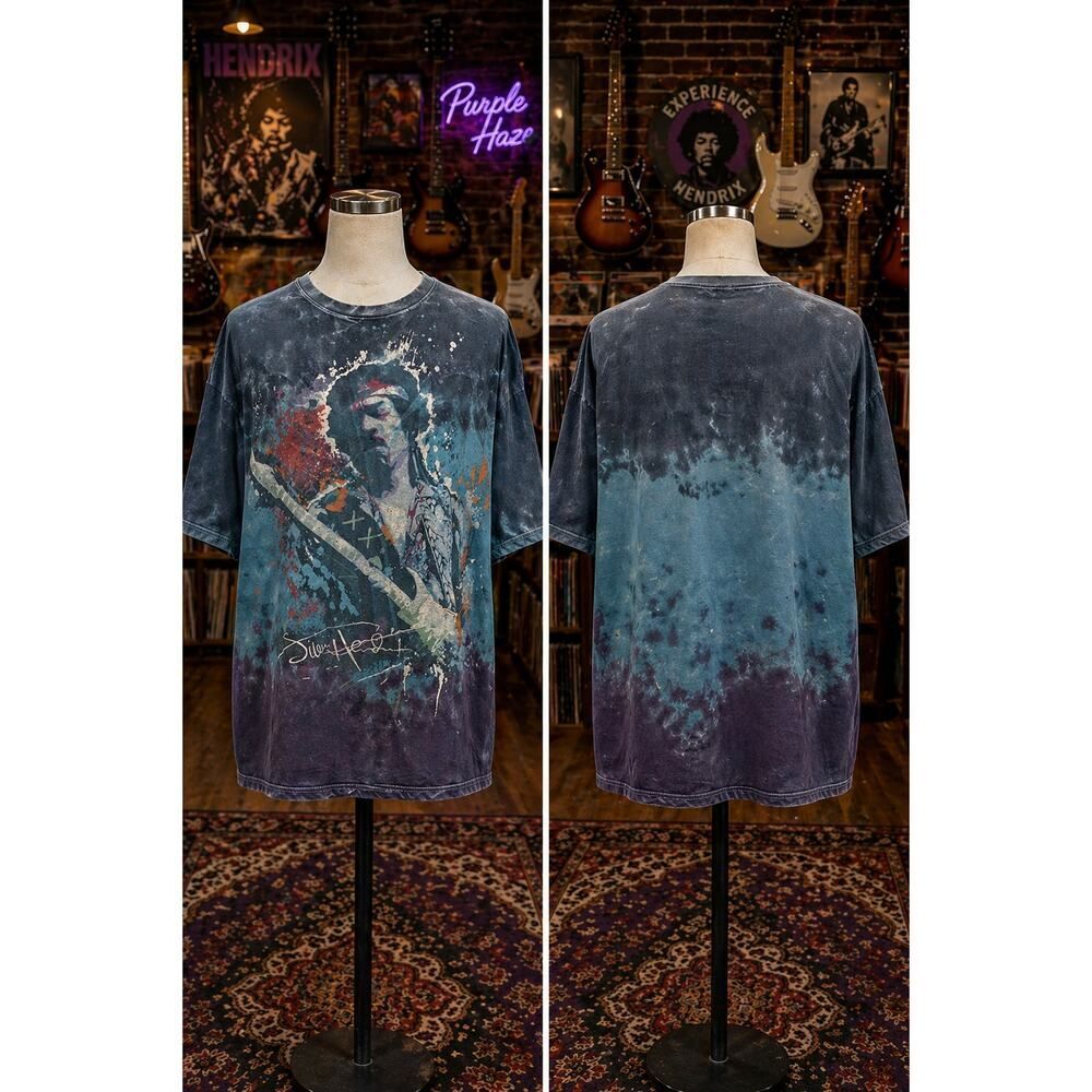 Vintage Y2K Jimi Hendrix Tie Dye Tee XL Blue Purple Rock Band Shirt